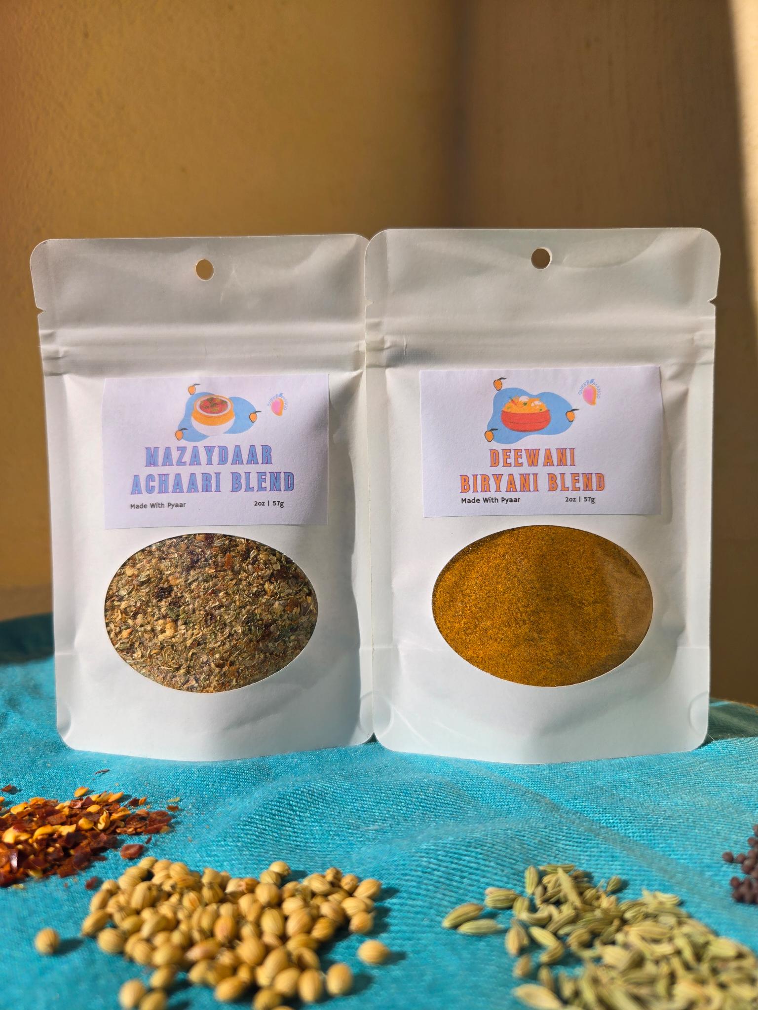 Spice Blend Duo: Mazaydaar Achaari Blend & Deewani Biryani Blend